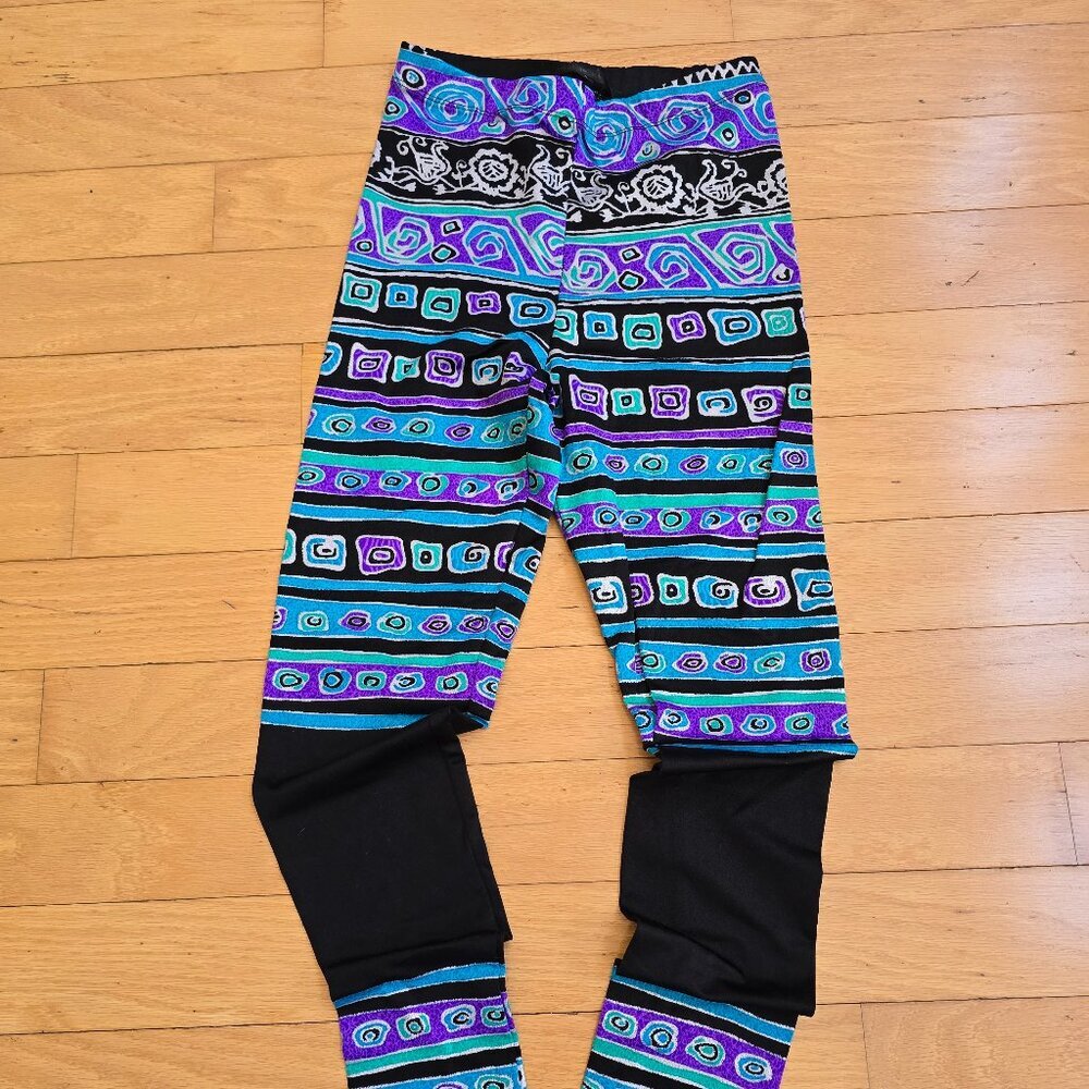 vintage 90's | purple abstract print maximalist festival leggings | WMS S